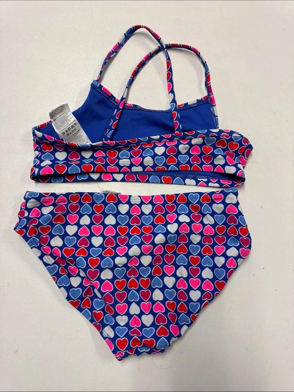 GAP Navy Blue Heart-Print Two-Piece Swim Set with Pink & Red Hearts